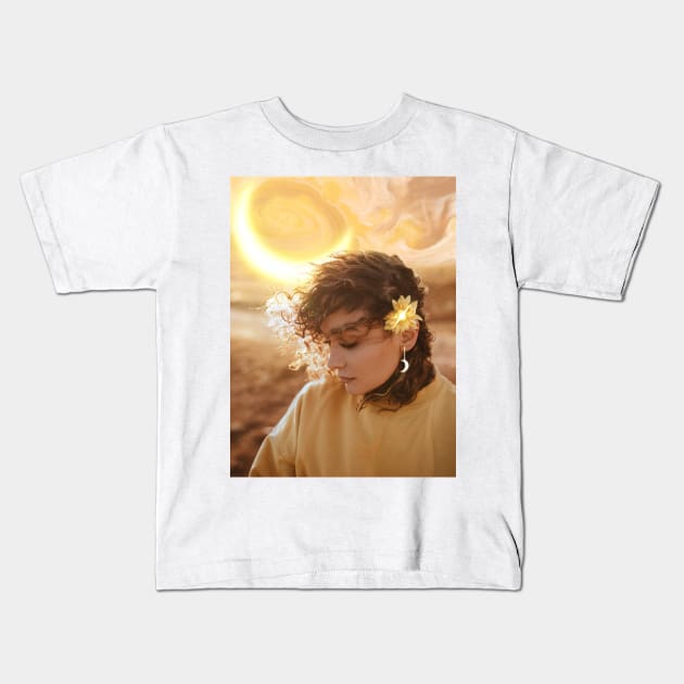 Girl with a Moon earring Kids T-Shirt by klajdmurataj